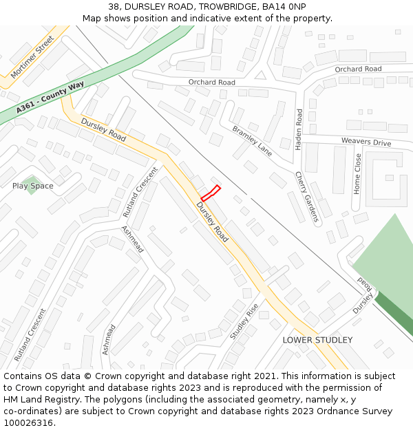 38, DURSLEY ROAD, TROWBRIDGE, BA14 0NP: Location map and indicative extent of plot
