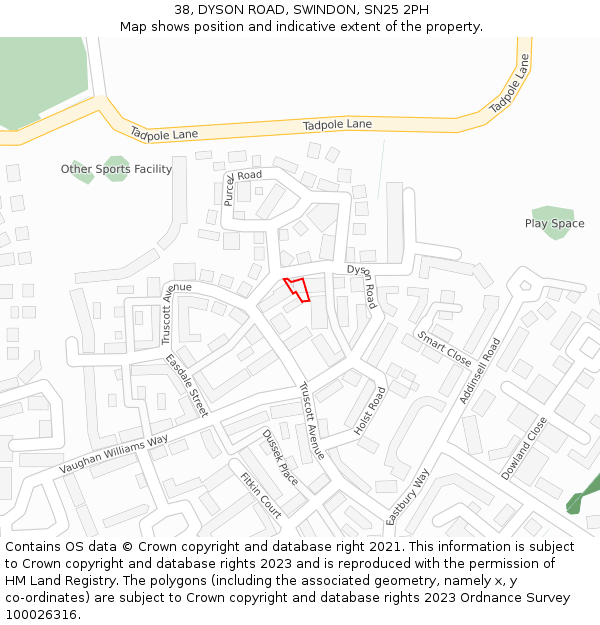 38, DYSON ROAD, SWINDON, SN25 2PH: Location map and indicative extent of plot