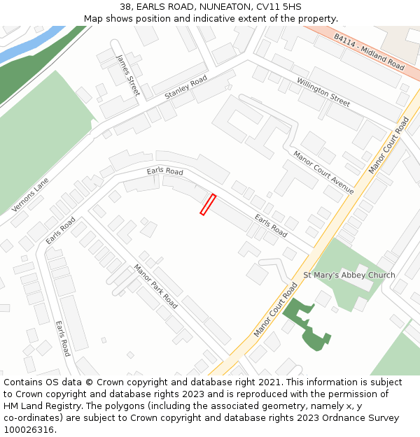 38, EARLS ROAD, NUNEATON, CV11 5HS: Location map and indicative extent of plot