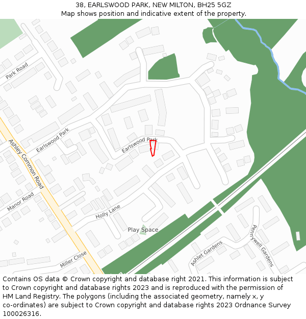 38, EARLSWOOD PARK, NEW MILTON, BH25 5GZ: Location map and indicative extent of plot