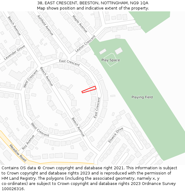 38, EAST CRESCENT, BEESTON, NOTTINGHAM, NG9 1QA: Location map and indicative extent of plot