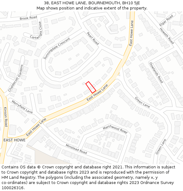 38, EAST HOWE LANE, BOURNEMOUTH, BH10 5JE: Location map and indicative extent of plot