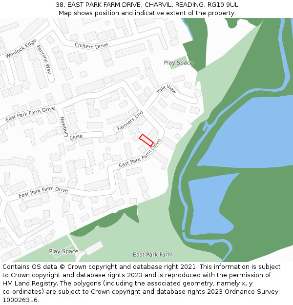 38, EAST PARK FARM DRIVE, CHARVIL, READING, RG10 9UL: Location map and indicative extent of plot