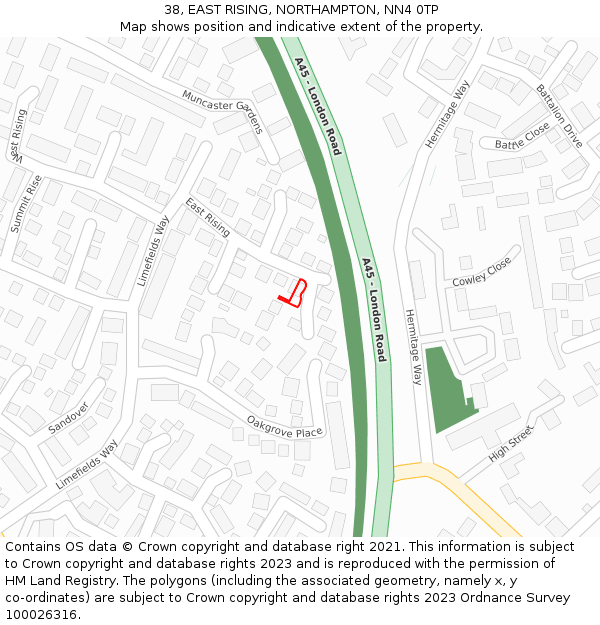 38, EAST RISING, NORTHAMPTON, NN4 0TP: Location map and indicative extent of plot