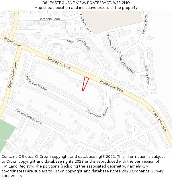 38, EASTBOURNE VIEW, PONTEFRACT, WF8 2HQ: Location map and indicative extent of plot