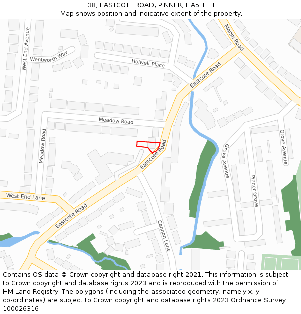 38, EASTCOTE ROAD, PINNER, HA5 1EH: Location map and indicative extent of plot