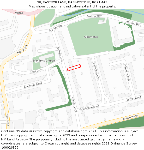 38, EASTROP LANE, BASINGSTOKE, RG21 4AS: Location map and indicative extent of plot