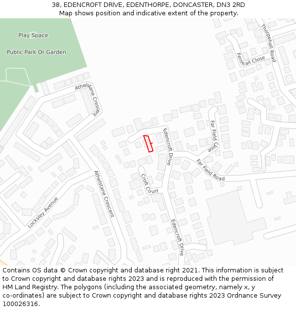 38, EDENCROFT DRIVE, EDENTHORPE, DONCASTER, DN3 2RD: Location map and indicative extent of plot