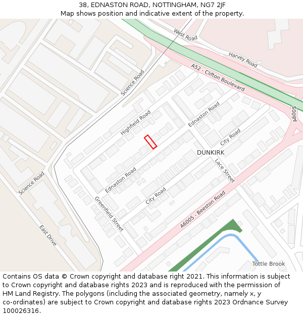 38, EDNASTON ROAD, NOTTINGHAM, NG7 2JF: Location map and indicative extent of plot