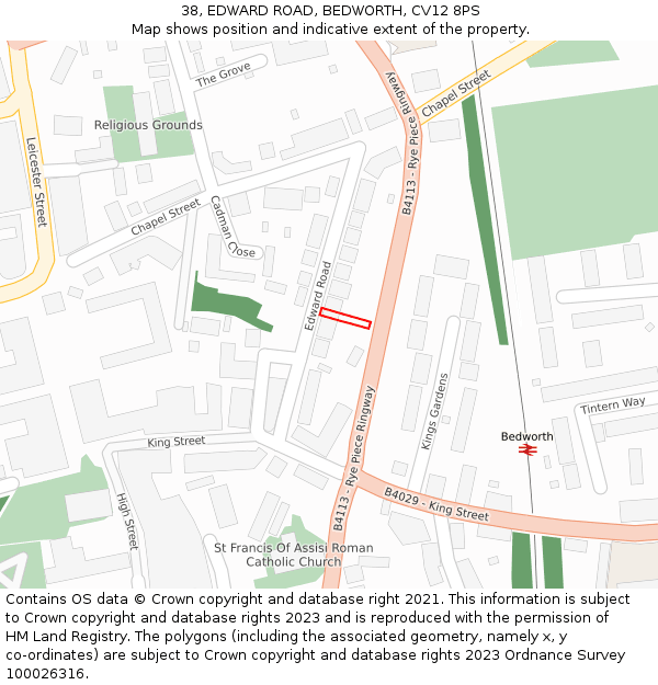 38, EDWARD ROAD, BEDWORTH, CV12 8PS: Location map and indicative extent of plot