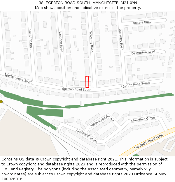 38, EGERTON ROAD SOUTH, MANCHESTER, M21 0YN: Location map and indicative extent of plot