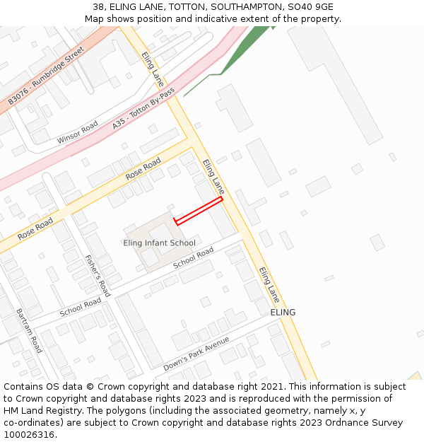 38, ELING LANE, TOTTON, SOUTHAMPTON, SO40 9GE: Location map and indicative extent of plot