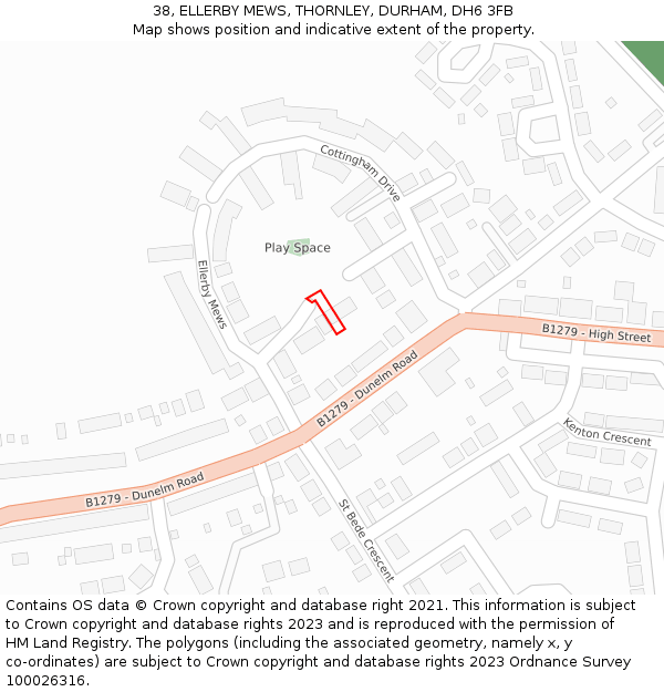 38, ELLERBY MEWS, THORNLEY, DURHAM, DH6 3FB: Location map and indicative extent of plot