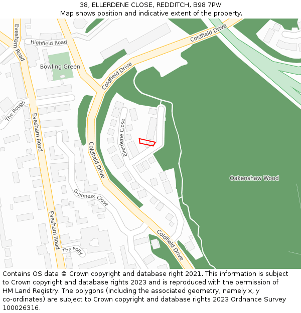 38, ELLERDENE CLOSE, REDDITCH, B98 7PW: Location map and indicative extent of plot