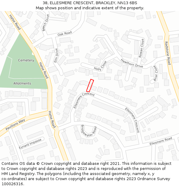 38, ELLESMERE CRESCENT, BRACKLEY, NN13 6BS: Location map and indicative extent of plot