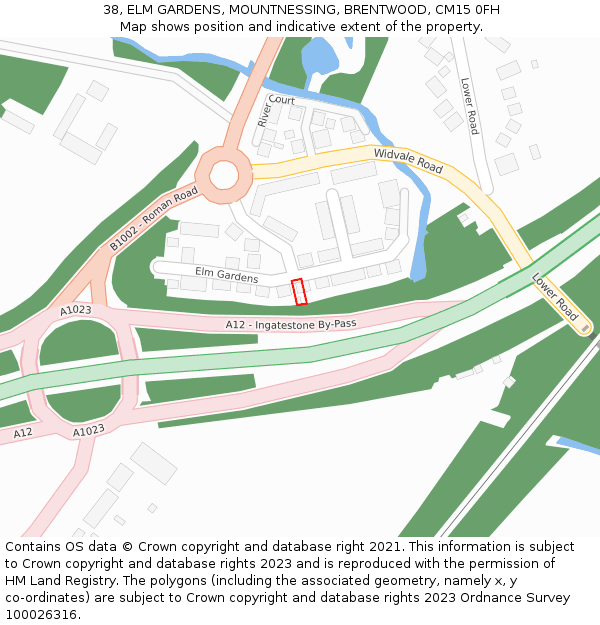 38, ELM GARDENS, MOUNTNESSING, BRENTWOOD, CM15 0FH: Location map and indicative extent of plot