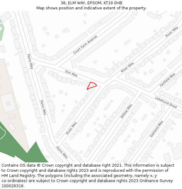 38, ELM WAY, EPSOM, KT19 0HB: Location map and indicative extent of plot
