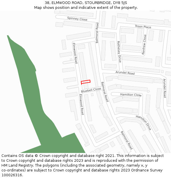 38, ELMWOOD ROAD, STOURBRIDGE, DY8 5JS: Location map and indicative extent of plot