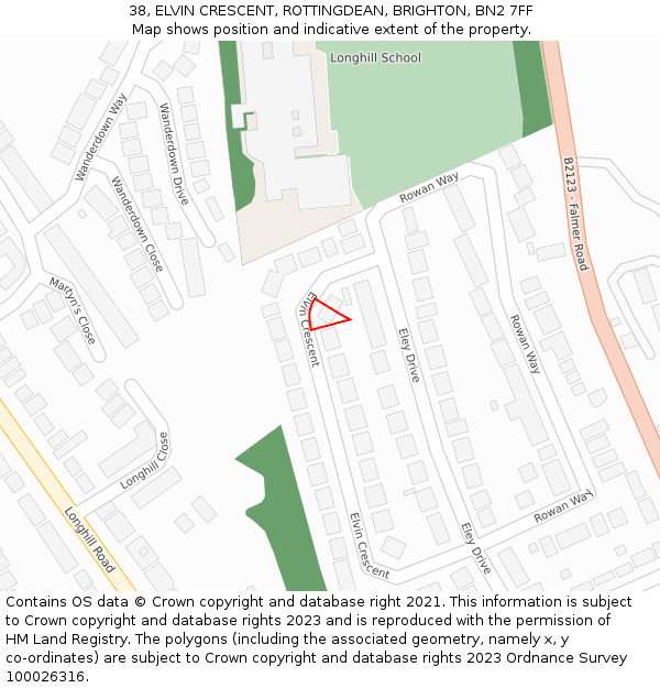 38, ELVIN CRESCENT, ROTTINGDEAN, BRIGHTON, BN2 7FF: Location map and indicative extent of plot