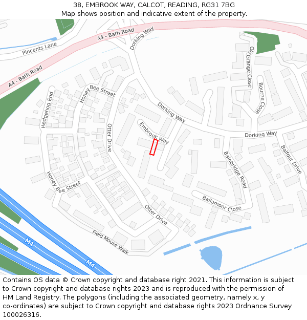 38, EMBROOK WAY, CALCOT, READING, RG31 7BG: Location map and indicative extent of plot