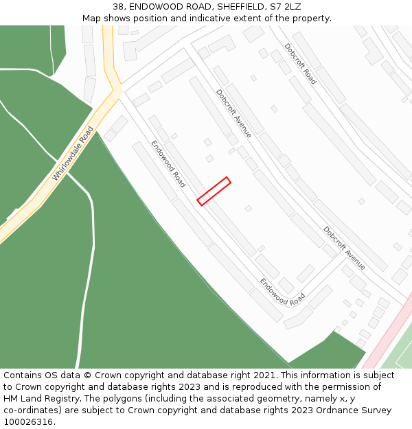 38, ENDOWOOD ROAD, SHEFFIELD, S7 2LZ: Location map and indicative extent of plot