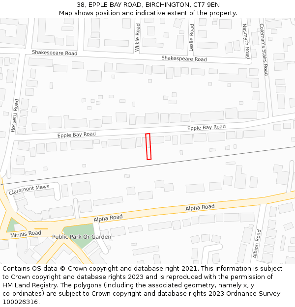 38, EPPLE BAY ROAD, BIRCHINGTON, CT7 9EN: Location map and indicative extent of plot