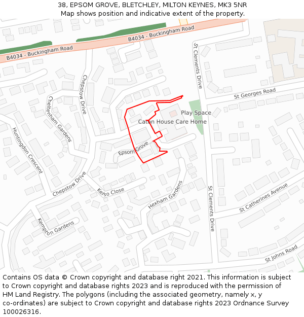 38, EPSOM GROVE, BLETCHLEY, MILTON KEYNES, MK3 5NR: Location map and indicative extent of plot