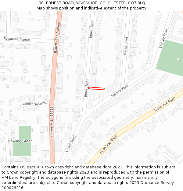 38, ERNEST ROAD, WIVENHOE, COLCHESTER, CO7 9LQ: Location map and indicative extent of plot