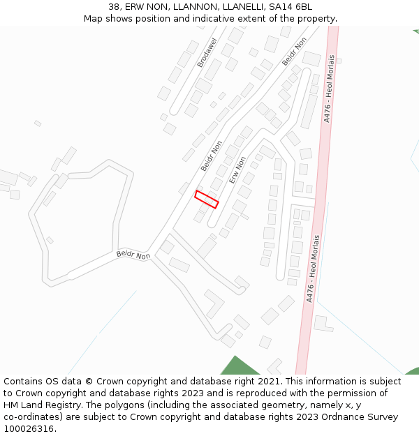 38, ERW NON, LLANNON, LLANELLI, SA14 6BL: Location map and indicative extent of plot