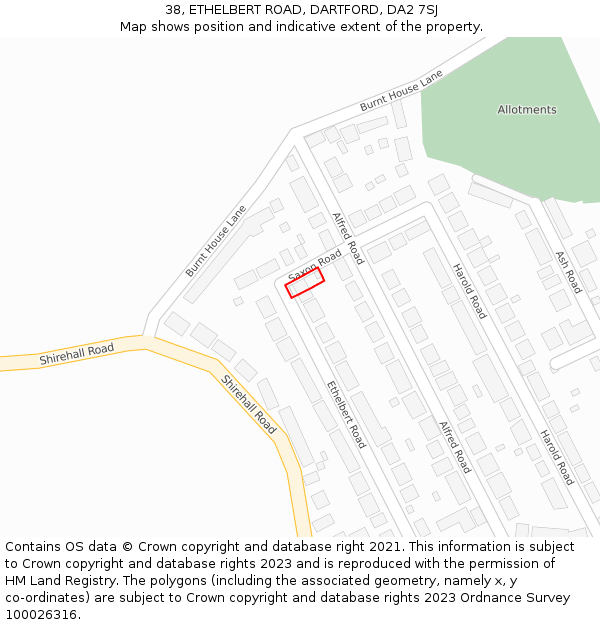 38, ETHELBERT ROAD, DARTFORD, DA2 7SJ: Location map and indicative extent of plot