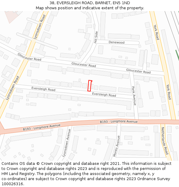 38, EVERSLEIGH ROAD, BARNET, EN5 1ND: Location map and indicative extent of plot