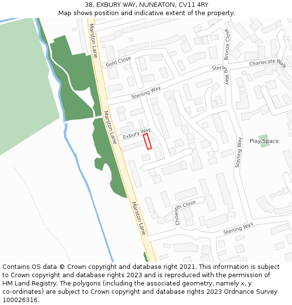38, EXBURY WAY, NUNEATON, CV11 4RY: Location map and indicative extent of plot