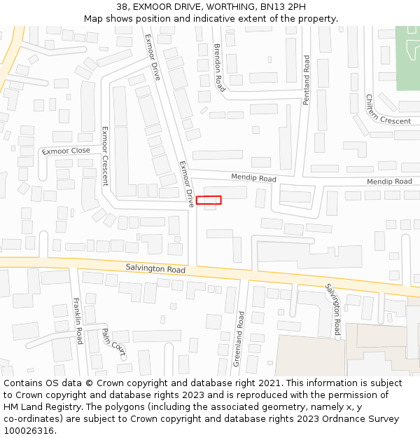 38, EXMOOR DRIVE, WORTHING, BN13 2PH: Location map and indicative extent of plot
