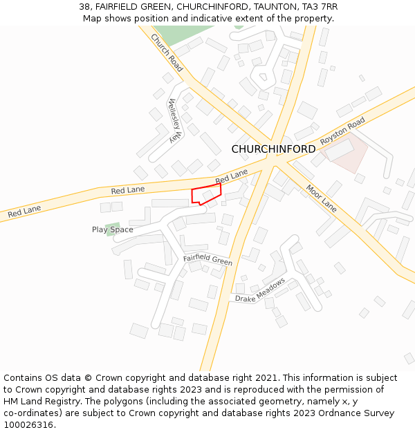 38, FAIRFIELD GREEN, CHURCHINFORD, TAUNTON, TA3 7RR: Location map and indicative extent of plot