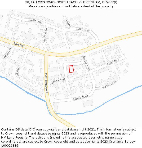 38, FALLOWS ROAD, NORTHLEACH, CHELTENHAM, GL54 3QQ: Location map and indicative extent of plot