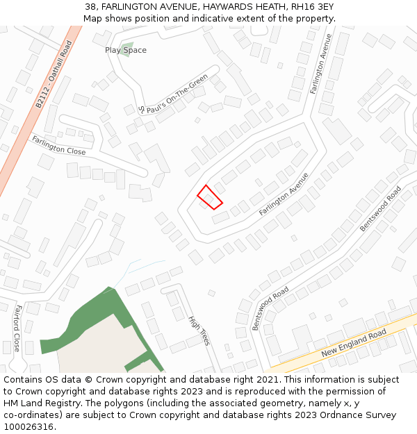 38, FARLINGTON AVENUE, HAYWARDS HEATH, RH16 3EY: Location map and indicative extent of plot