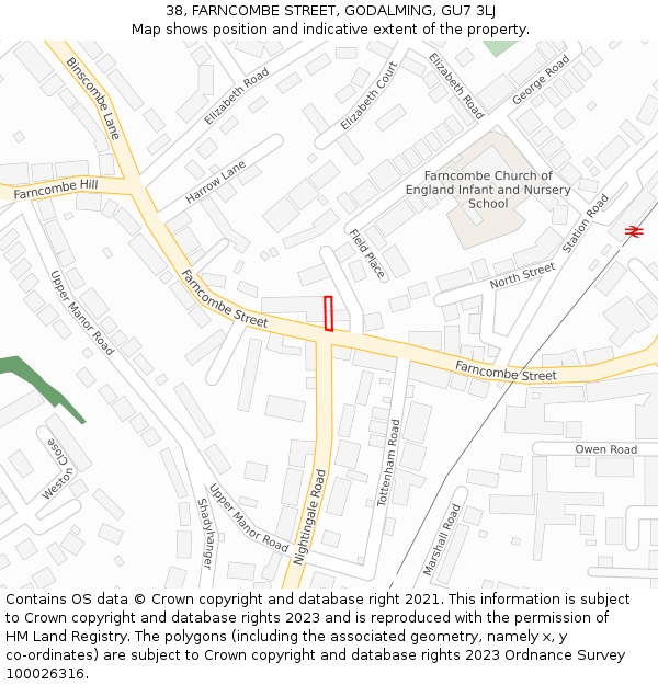 38, FARNCOMBE STREET, GODALMING, GU7 3LJ: Location map and indicative extent of plot