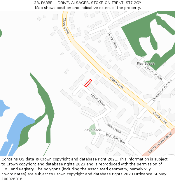 38, FARRELL DRIVE, ALSAGER, STOKE-ON-TRENT, ST7 2GY: Location map and indicative extent of plot