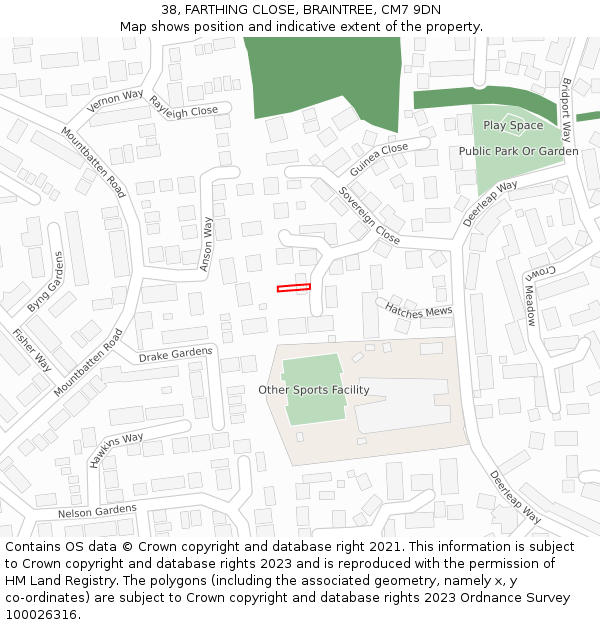 38, FARTHING CLOSE, BRAINTREE, CM7 9DN: Location map and indicative extent of plot