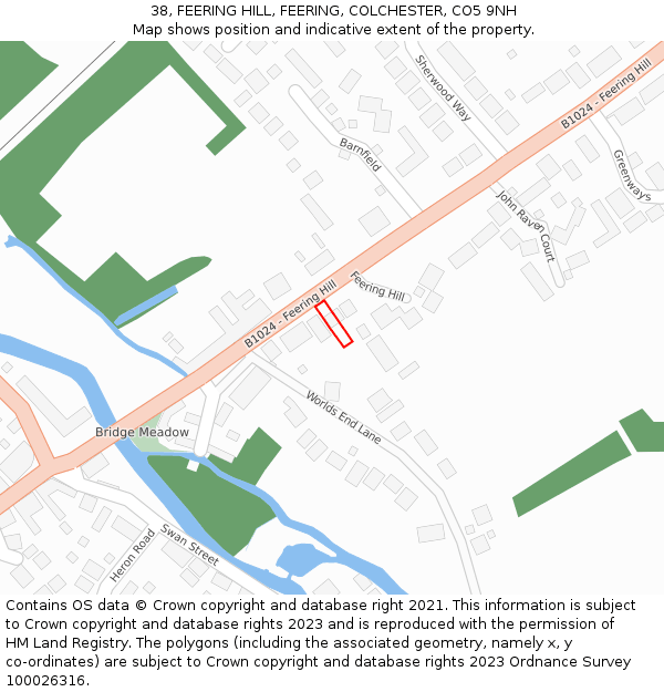 38, FEERING HILL, FEERING, COLCHESTER, CO5 9NH: Location map and indicative extent of plot