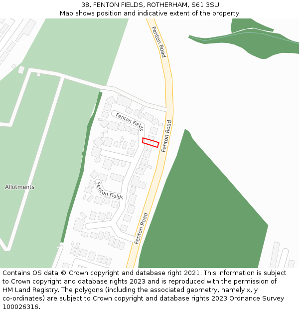 38, FENTON FIELDS, ROTHERHAM, S61 3SU: Location map and indicative extent of plot