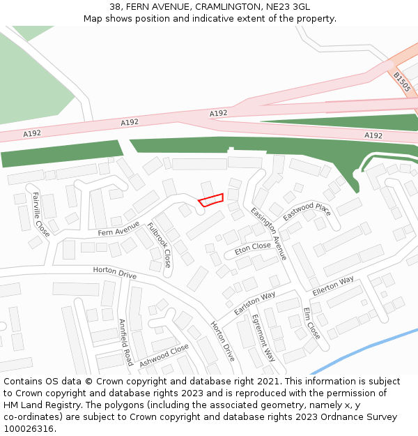 38, FERN AVENUE, CRAMLINGTON, NE23 3GL: Location map and indicative extent of plot