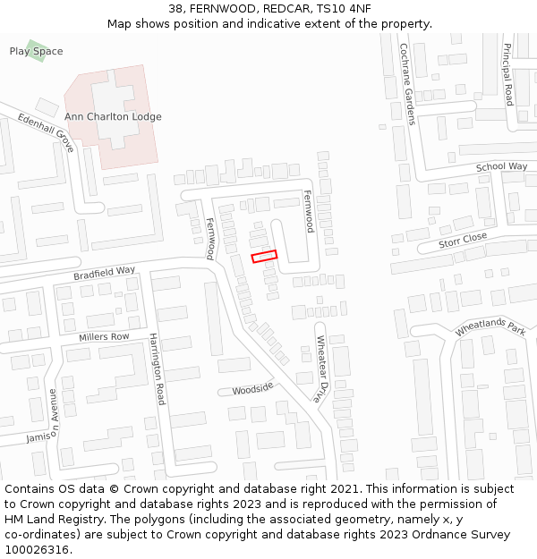 38, FERNWOOD, REDCAR, TS10 4NF: Location map and indicative extent of plot