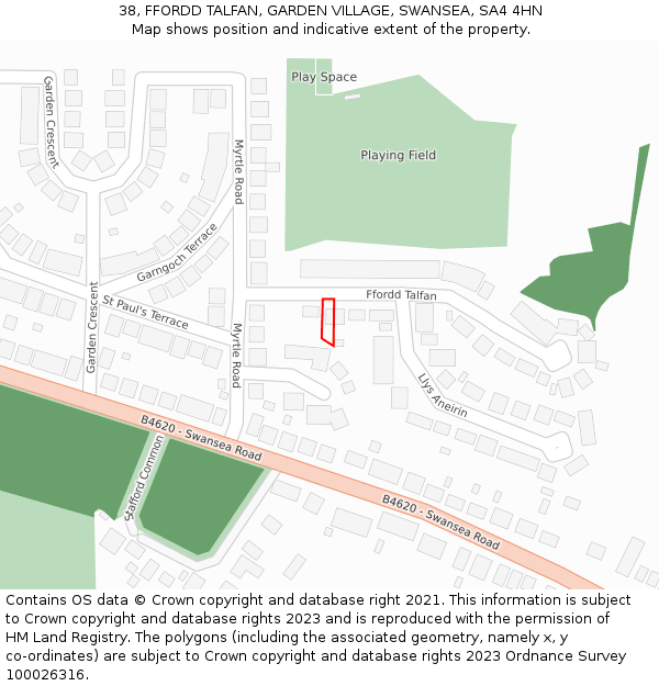 38, FFORDD TALFAN, GARDEN VILLAGE, SWANSEA, SA4 4HN: Location map and indicative extent of plot