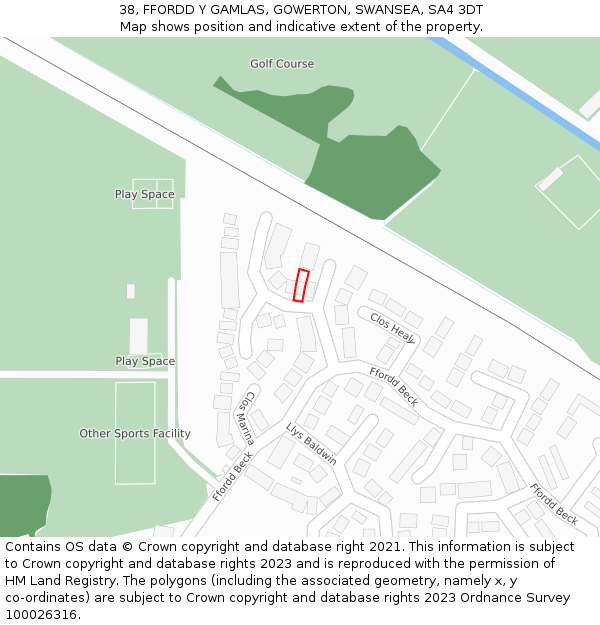 38, FFORDD Y GAMLAS, GOWERTON, SWANSEA, SA4 3DT: Location map and indicative extent of plot