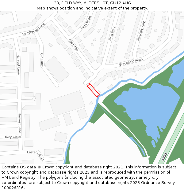 38, FIELD WAY, ALDERSHOT, GU12 4UG: Location map and indicative extent of plot