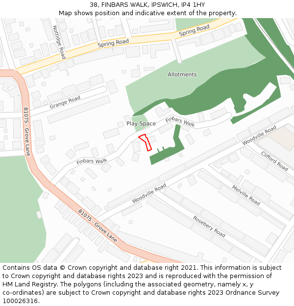 38, FINBARS WALK, IPSWICH, IP4 1HY: Location map and indicative extent of plot