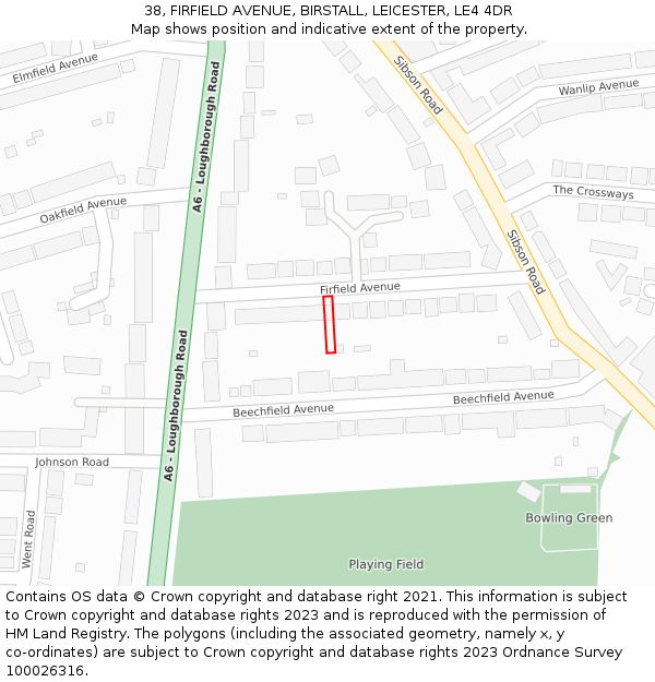 38, FIRFIELD AVENUE, BIRSTALL, LEICESTER, LE4 4DR: Location map and indicative extent of plot