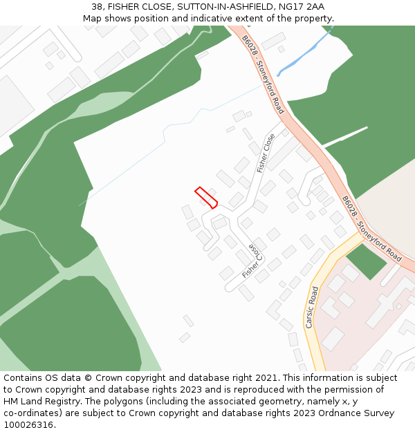 38, FISHER CLOSE, SUTTON-IN-ASHFIELD, NG17 2AA: Location map and indicative extent of plot