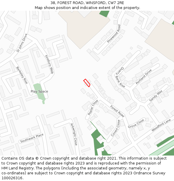 38, FOREST ROAD, WINSFORD, CW7 2RE: Location map and indicative extent of plot